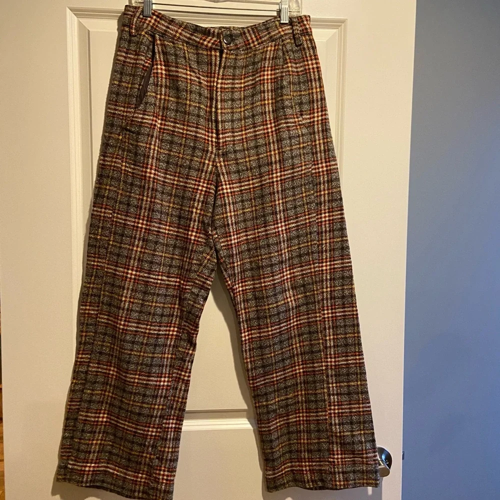 Free People Plaid Boot Cut Pants - Red and Gray - Picture 1 of 10